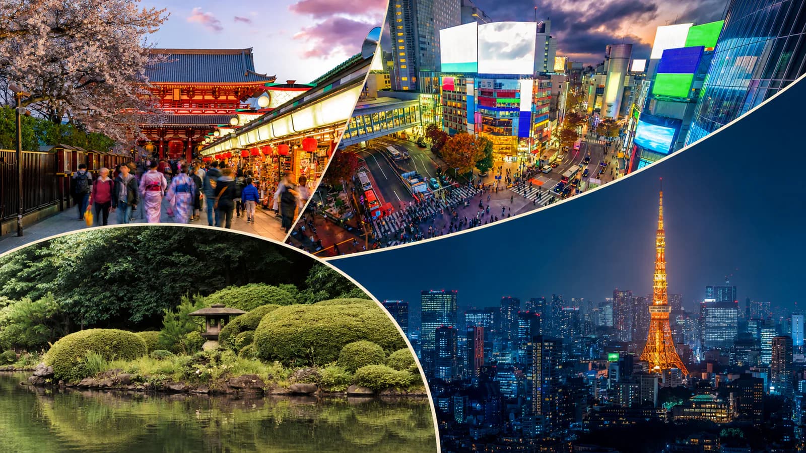 Collage con los lugares clásicos de Tokio