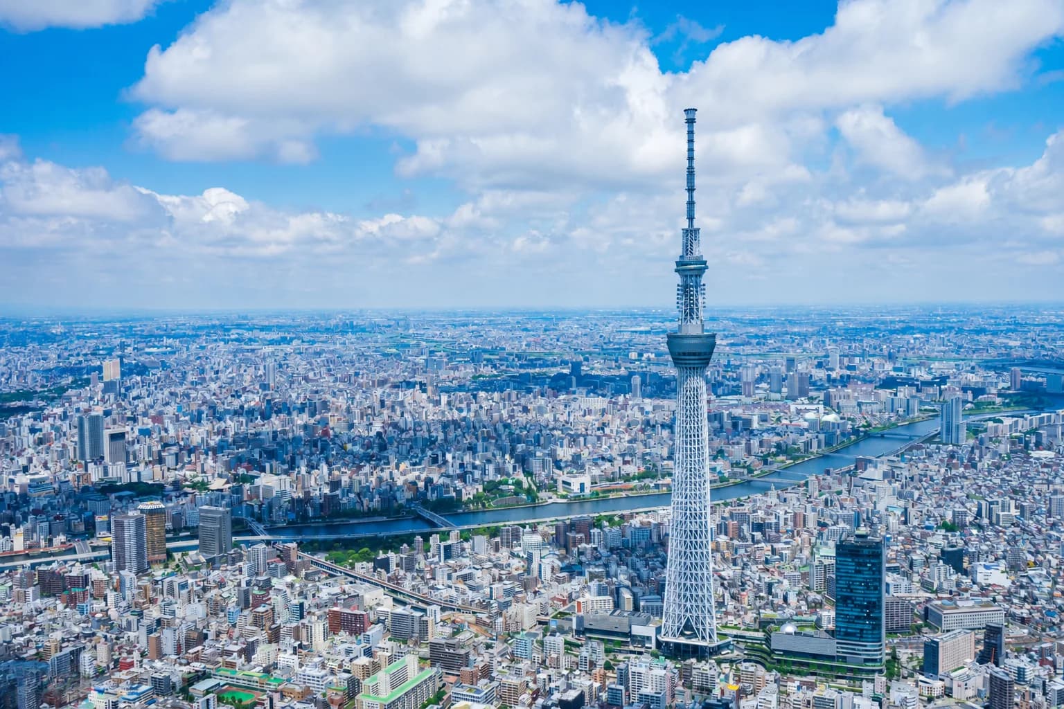 La torre Tokyo Skytree vista desde la orilla del río Sumida